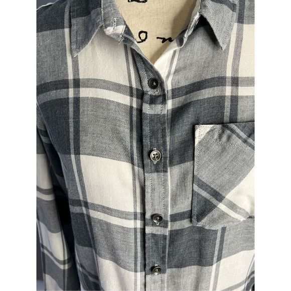 Vanilla Star Women's Medium Black Grey White Long Sleeve Button Down Shirt Top - Picture 5 of 10